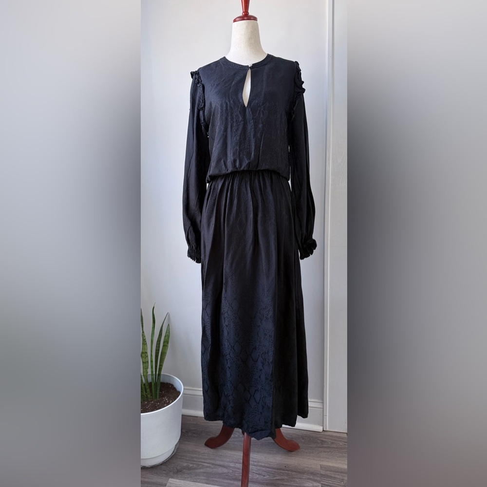 Zadig & Voltaire Black Maxi Dress Long Sleeve  Roar Jac Python Silk Blend Med - Picture 2 of 12